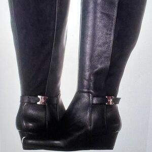 Gianni Bernini Catrinaa leather around Tony high fashion boots wedge 7.5